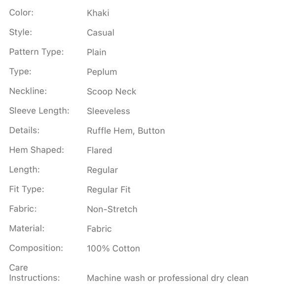 NWT Minimalist Khaki Button Peplum Sleeveless Top - Picture 6 of 7